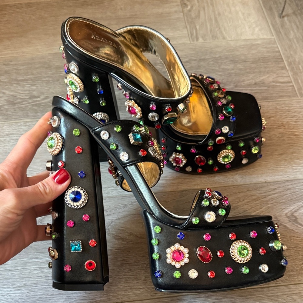 Embellished Black Platform Heels